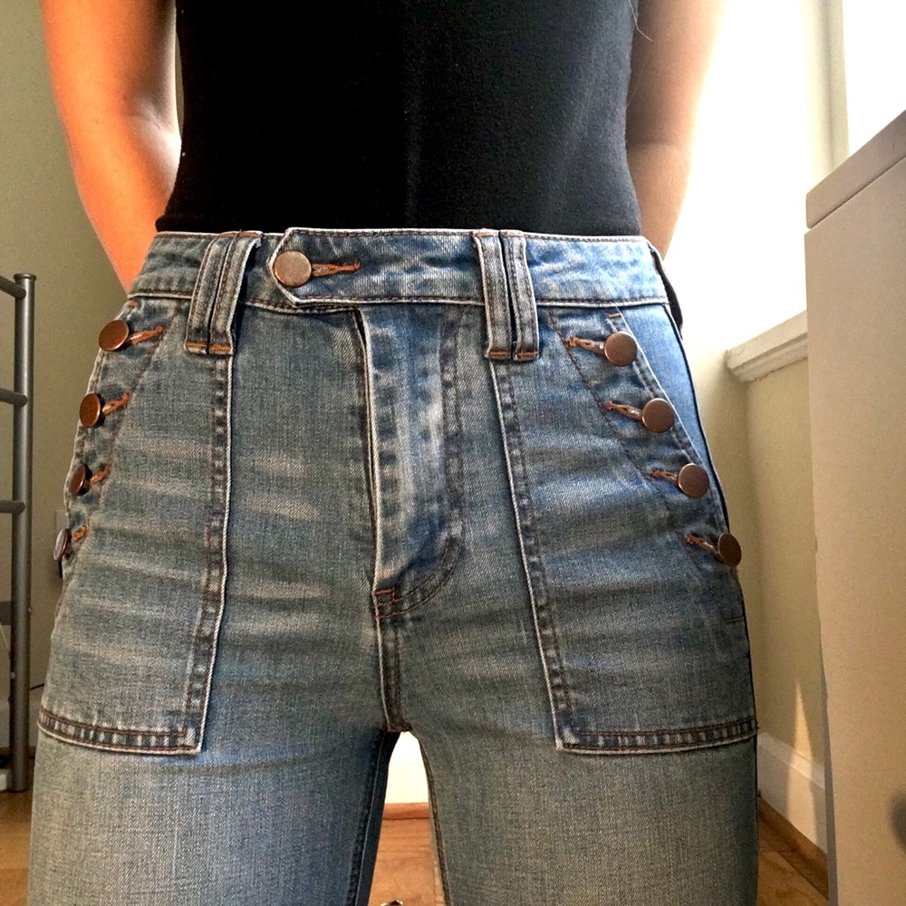 Vintage Button Flare Jeans